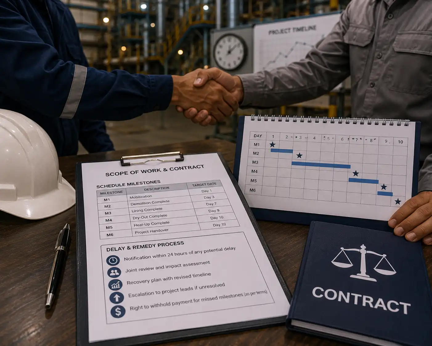 If you run over schedule, what happens — and is that written into the contract?